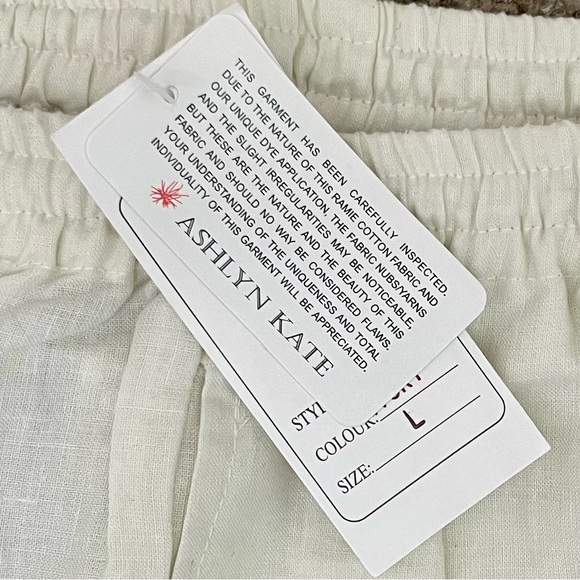 Ashlyn Kate Pants Elastic Waist Style:AK-304 Color:Ivory SZ L 55%Ramie 45%Cotton - Picture 2 of 4